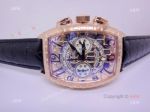 Copy Franck Muller Black Croco Rose Gold Crocodile Leather Chronograph Watch